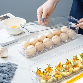 YOHA Clear Deviled Egg Tray Carrier with Lid 12 Grids Eggs Holder Case Refrigerator Egg Container Deviled Egg Platter Stackable Egg Tray Camping Picnic Travel Portable Egg Storage Container,Clear-12