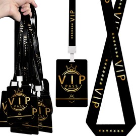 50 Sets PVC VIP Badge lanyards and Plastic Pass Cards,Perfect for Backstage Access,Breakaway Concerts, Parties, Birthdays, ensuring a and Functional Solution for Event Organizers.(Black,Gold)