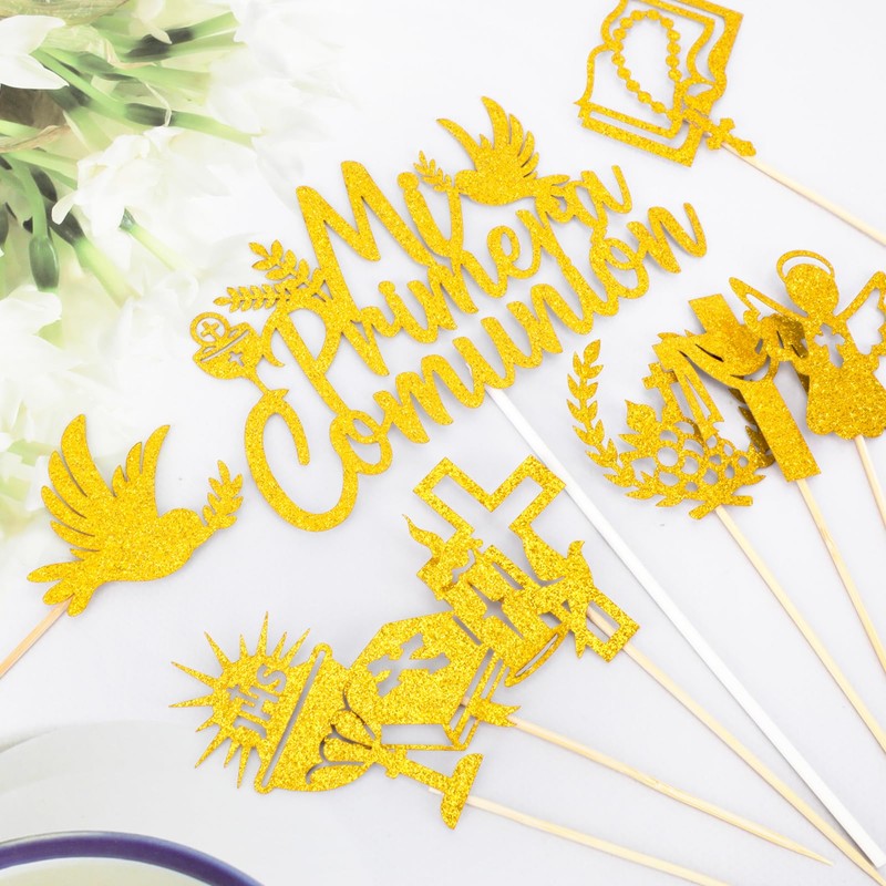 DPKOW 25 Piezas Comunión Decoración para Tartas, Mi Primera Comunión