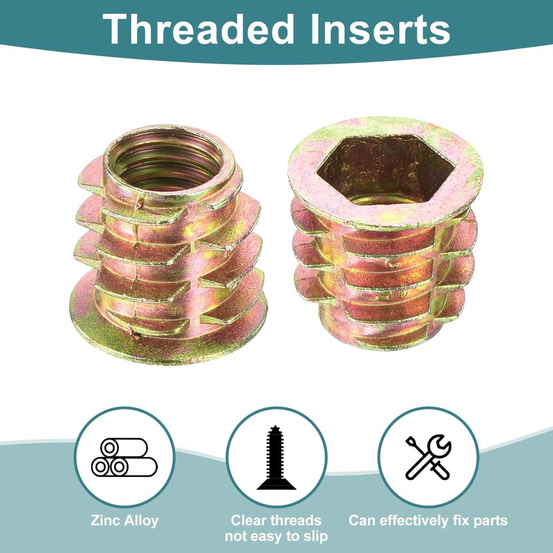 sourcing map 50Pcs Threaded Inserts, M10-1.5x15 Zinc Alloy Hex-Flanged Nut