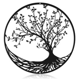 ONNIJUN Tree of Life Metal Wall Art, Black Wall Hanging Decor Sculpture Spring Ornaments Silhouette Wall Decoration for Indoor Outdoor Garden Balcony, Patio, 30cmx30cm