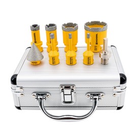 HIGHDRIL Diamond Drill Bits Kit with 5/8-11 for Porcelain Tile Ceramic Marble Brick Concrete Vacuum Brazed Hole Saw(6/6/8/20/25/35/50mm+35mm Chamfer Bit+Adapter)