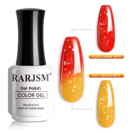 RARJSM Color Changing Gel Nail Polish 15ML Light Orange to Orange Red Mood Changing Gel Polish Soak off UV Silver Glitter Temperature Changing Colors Gel Polish for Nail Art DIY Salon at Home