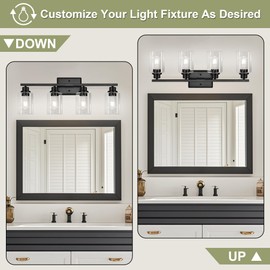 Unicozin Modern Bathroom Light Fixtures, 4 Light Vanity Lights over Mirror, Black Wall Lamp with Clear Glass for Living Room Cabinet Bedroom Porch