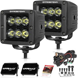 OFFROADTOWN LED Cubes 3inch 120W CREE LED Pods with Wiring Harness and Black Cover Driving Lights Ditch Light Spot Off Road Lights for Truck Pickup UTV ATV SUV Boat 4x4 Car