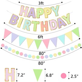 Macaron Birthday Decorations - Colorful Happy Birthday Banner & Honeycomb Balls, Star Hanging Swirls Streamer, Circle Dots Garland, Triangle Flags Bunting for Macaron Birthday Party Decorations