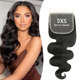 USTAR 5x5 SKINLIKE Real Hd Lace Closure Human Hair Wave 150% Density Ultra-thin Swiss Lace Closure Pre Plucked with Baby Smooth Natural Black 18 Inch