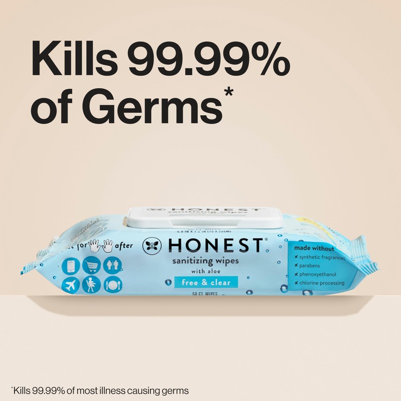The Honest Company Fragrance-Free Sanitizing Alcohol Wipes, Antibacterial with Aloe,