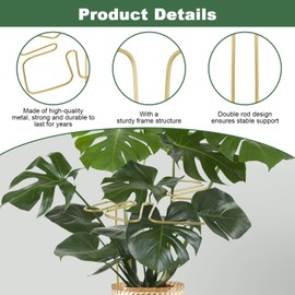 TIESOME 2PCS Plant Support, Monstera Trellis with Unique Leaf Design Versatile Stem Support for Indoor Climbing Plants Decorative Stake (Gold)