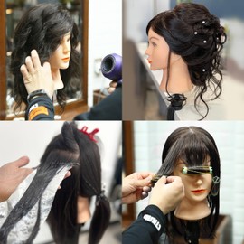 Armmu 20-22" 100% Human Hair Mannequin Head Hair Practice Training Head Cosmotology Doll Head for Hairdressers with Clamp- Natural Black