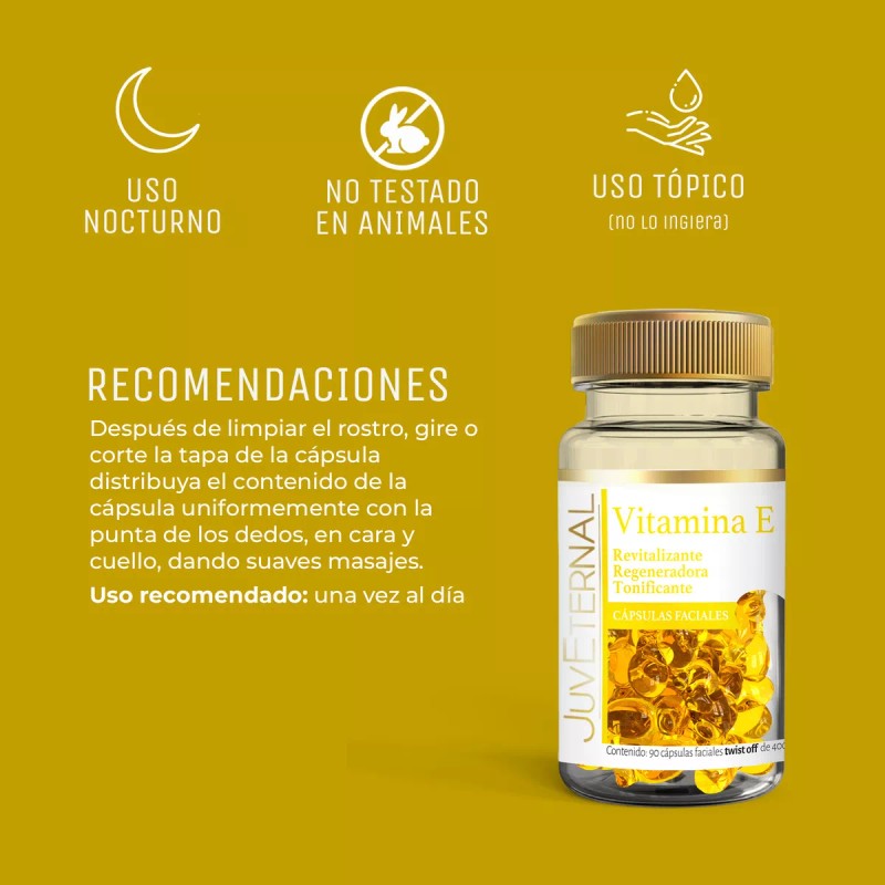 JUVETERNAL Cápsulas Faciales de Vitamina E 90 cápsulas Twist-Off Antioxidante,