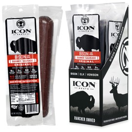 ICON Meats Bison and Pork Summer Sausage, Original Flavor, 4 Pack High Protein Snacks, Individually Wrapped, Zero Sugar, Gluten Free, Natural, USDA Inspected Made in the USA, Gifts & Stocking Stuffers
