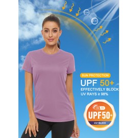 MAGCOMSEN Dry Fit Tshirts Shirts for Women UPF 50+ Hiking Shirts Women Quick Dry Wrokout Tops Rash Guard Short Sleeve Performance Tees Grey Purple,2XL