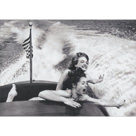 Avanti Press Two Women Having Fun on Speedboat Black and White Photo America Collection Funny/Humorous Birthday Card for Woman