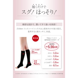 Medical-Stay Fit Compression Socks, Thinner, Beautiful Legs, Medical Stayfit, Open Toe, Cotton, High Socks, 140 Denier, 8.7 - 9.8 inches (22 - 25 cm), Black, Italy, Medical-Stay Fit, Strong Compression, Prevents Stuffiness, Just Put On
