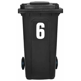 Pack of 4 White Wheelie Bin Number 6 Stickers (17 cm) Waterproof Bin Stickers Packwith® #PBN10-6
