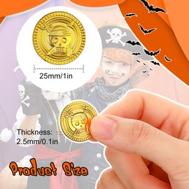 Aoriher 50 Pieces Plastic Coins Children Pirate Coins Pirate Treasure Fake Coins Pirate Treasure Hunt Chest Coin for Children Pirate Treasure Hunt Party Bags (1 x 1 x 0.07 Inches, Gold)