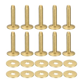 sourcing map 10 Set Brass Rivets and Burrs, 9x3.3x21mm Solid Leather Brass Rivet Fastener for Leather DIY Craft Supplies, Gold Tone