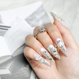 [Handmade Nail Tips] Wedding Nail Crystal Butterfly Nail - Oval (Long) / [수제 네일팁] 웨딩 네일  크리스탈 나비 네일 - 오발(롱)