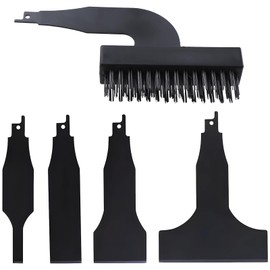 5 PCS Spatula & Shovel Brush Set,Reciprocating Saw Attachment Scraper Blade Metal Brush Cleaning Set for Rust Removal,4 Interchangeable Scrapers,Stainless Steel Bristles, Concrete,Metal,Wall Cleaning
