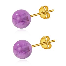 6mm Amethyst Ohrstecker für Damen, 925er Silber Natürliche Edelstein Kugel Perle Ohrringe, Hypoallergene Echter Edelstein Schmuck Geschenk für Valentinstag Muttertag Geburtstag (Gold, 6mm)