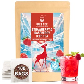 WT WEETEE Strawberry & Raspberry Herbal Iced Tea, 100 Count Cold Brew Hibiscus Iced Tea Bags, Rich Tartness & Sweetness, Caffeine-Free, No Artificial Sweeteners