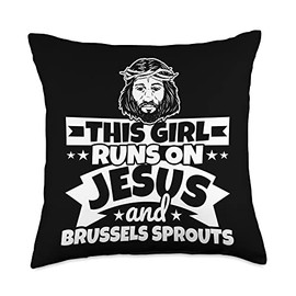 Girl runs on Jesus and Brussels sprouts Throw Pillow, 18x18, Multicolor
