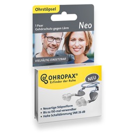 OHROPAX Neo - Ear Plugs in Innovative Plug Shape - Hearing Protection Against Noise - Versatile - Reusable 150 Times - 1 Pair Size M L