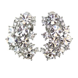 Faship Gorgeous Clear Crystal Clip Ons Earrings - Clear