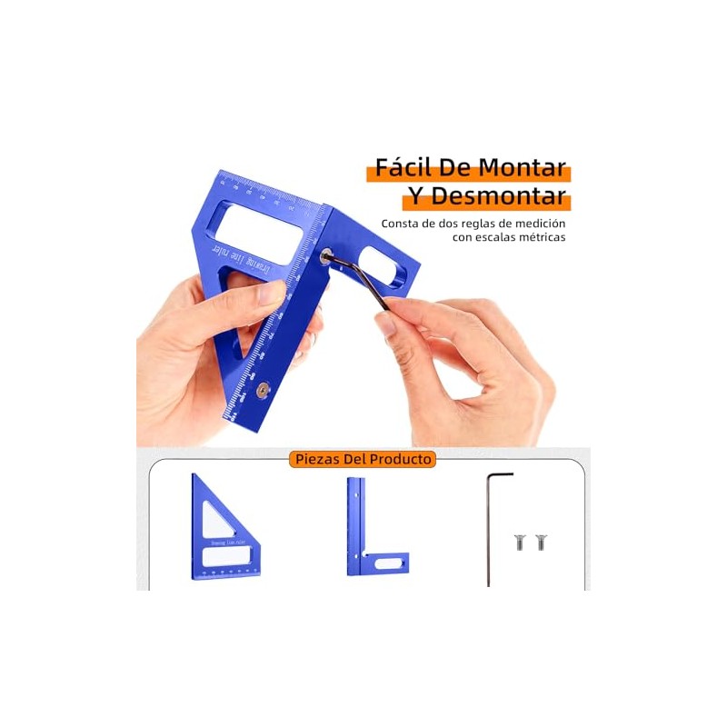 Regla triangular de inglete de aleación de aluminio de 45/90