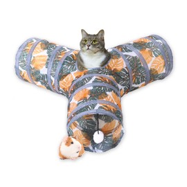 Cat Tunnel & Interactive Cat Toy Indoor, Collapsible Interactive Peekaboo Cave with Play Ball, Tunnel Toys for Multi-Way Play & Small Animals, Camouflage/Y-3 Way