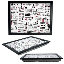 MTS Wooden Lap Trays with Bean Bag Cushion - Wine Design - Large Padded Tray for Adults - Suitable for Food, Work, Drinking, Art, TV, Sofa, Bed - Great for Wine Enthusiasts