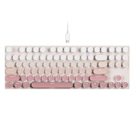 TISHLED Aesthetic Typewriter Style Mechanical Gaming Keyboard White LED Backlit Silent Linear Red Switches TKL 87-Key Anti-Ghosting Steampunk Round Keycaps Ergonomic Design Wired USB, Gradient Blush