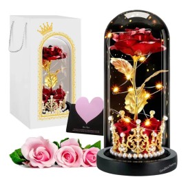 Corona De Rosas Preservadas Románticas Con Flores Artificiales En Forma De Corona (con Luces Led), Rojas, Flores Artificiales Románticas, Flores Artificiales Para El Día De San Valentín