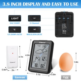 Geevon Weather Station With Outdoor Sensor, Digital Indoor Outdoor Thermometer, Weather Station for Home, Wireless Temperature Humidity Monitor With 3 Channel, Mold/Dew/Heat, 10s Backlight