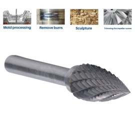 Rotary File Burr 2 Cut Pointed Arc Shape Die Grinder Drill Bit 6mm Shank 2 Groove Pointed Cone Taper Rotary Burr for Woodworking Drilling Metal Carving