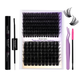 Lash Extension Kit DIY Eyelash Extension Wispy Individual Lashes Volume Lash Clusters with Lash Bond and Seal Tweezers Brush Easy to Apply at Home（100D+200D-D-1216Mix Kit）