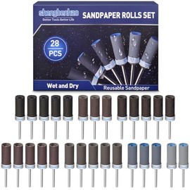 28Pcs Sanding Drums Sandpaper Sticks Set for Dremel Rotary Tool, 1/8" Shank 180/240/320/600/1000/1500/2000 Grits Different Meet More Needs for Metal Rust Removal/Stone Grinding/Jade Polishing
