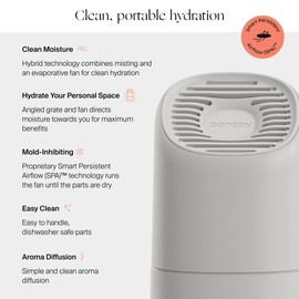 Canopy Portable Misting Humidifier - Cordless 11 HR Run Time, 500 mL, TSA Approved Travel Humidifier - Alleviate Symptoms of Allergies, Flu, Cold, Dry Skin - Includes Aroma & Adapter - Moonstruck