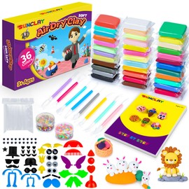 SUNCLAY Air Dry Clay - 36 Colours Modelling Clay with 80 Pages Project Booklet 8 Clay Tools 5 Accessories Clay Modelling for Kids Arts and Crafts Kits Gifts for Kids Boys Girls 3 4 5 6 7-12 Year Old