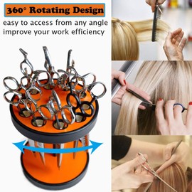 XDONEF Rotating Hair Scissors Holder, Wooden Barber Scissors Storage Holder Salon Shears Holder Hair Stylist Scissors Container Hairdressing Tools Organizer Black
