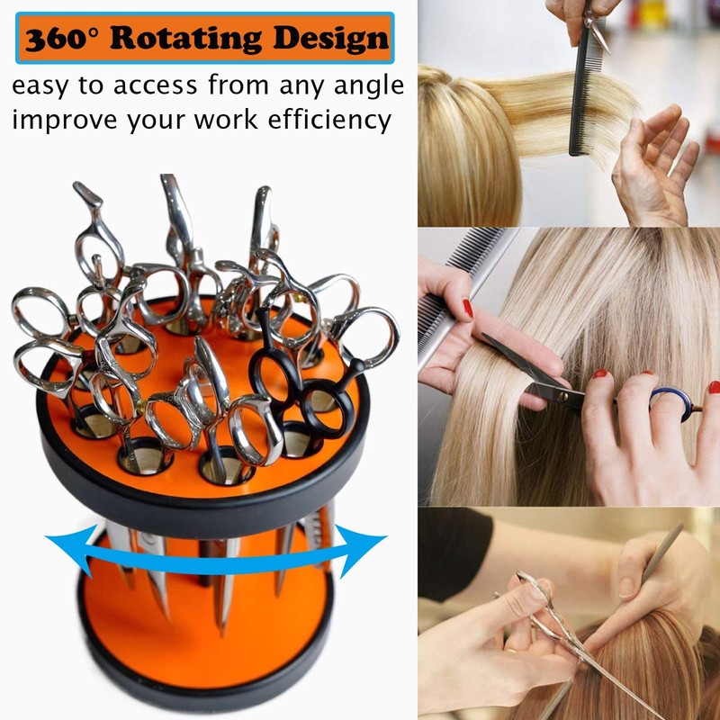 XDONEF Rotating Hair Scissors Holder, Wooden Barber Scissors Storage Holder