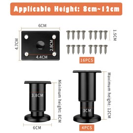 Pack of 4 Furniture Feet, Adjustable Table Legs, Metal Furniture Legs, Table Feet, Height Adjustable, Furniture Legs for Cabinet, TV Cabinet, Bed, Sofa Feet, Bedside, Chair, Bathroom Cabinet (Black, 8-12 cm)