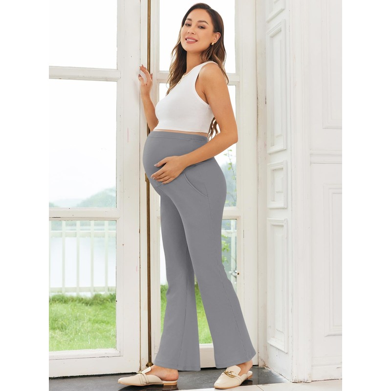 FMEYOA Women's Maternity Pants Casual Adjustable High Waist Flare Leggings