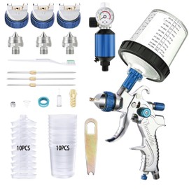 Throohills Professional HVLP Spray Gun, 1.4/1.7/2.0mm Nozzle HVLP High Atomization Flow Adjustable Pneumatic Gravity Spray Gun (Blue)