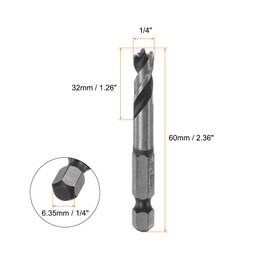 HARFINGTON Brad Point Drill Bits 1/4" Dia 1/4" Hex Shank Stubby Drill Bit High-Speed Steel 1.26" Working Length Spiral Twist Drilling Tool for Woodworking Plywood Plastic