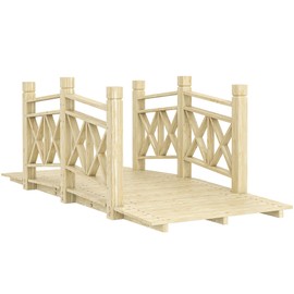 Outsunny 5 ft. Wooden Garden Bridge with Safety Rails, Backyard Bridge Footbridge for Ponds, Creeks, Streams, Nature Wood