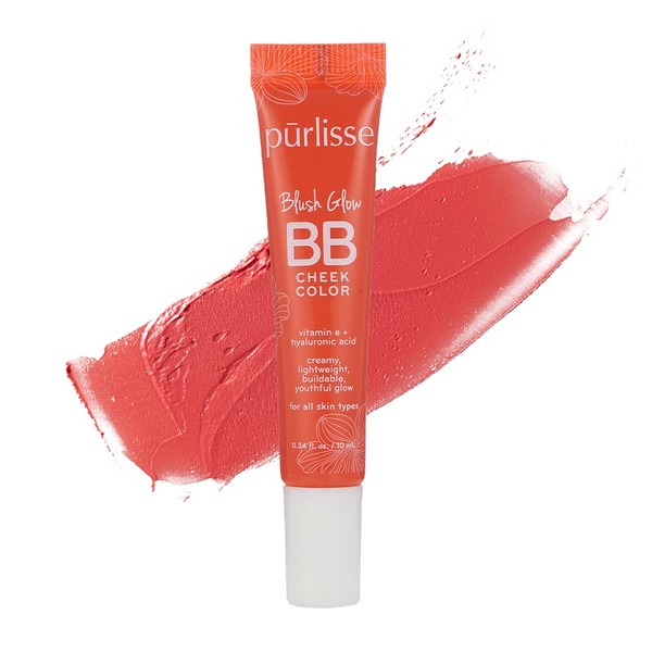 purlisse Blush Glow BB Cheek Color: Cruelty-free & clean, Paraben & Sulfate-free, Cream blush, Long lasting, Vitamin E hydrates | Vivid Coral 0.34oz