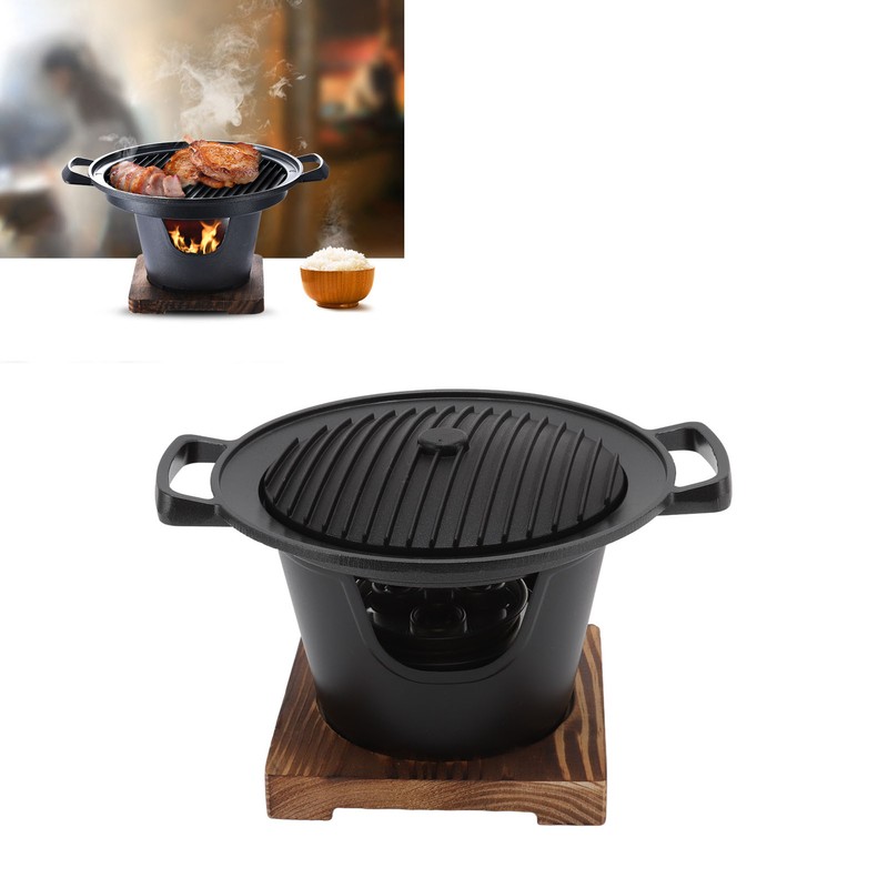 Hibachi Grill Smokeless Wooden Frame Aluminium Alloy Easy Assembly Portable