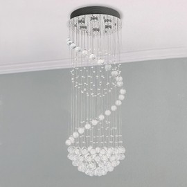 A1A9 Modern Crystal Chandelier Lighting, Clear K9 Glass Crystal Ceiling Light, Luxurious Spiral Sphere Flush Mount Lights for Living Room Hallway Foyer Entryway Corridor, Size: D15.7'' H43.3''